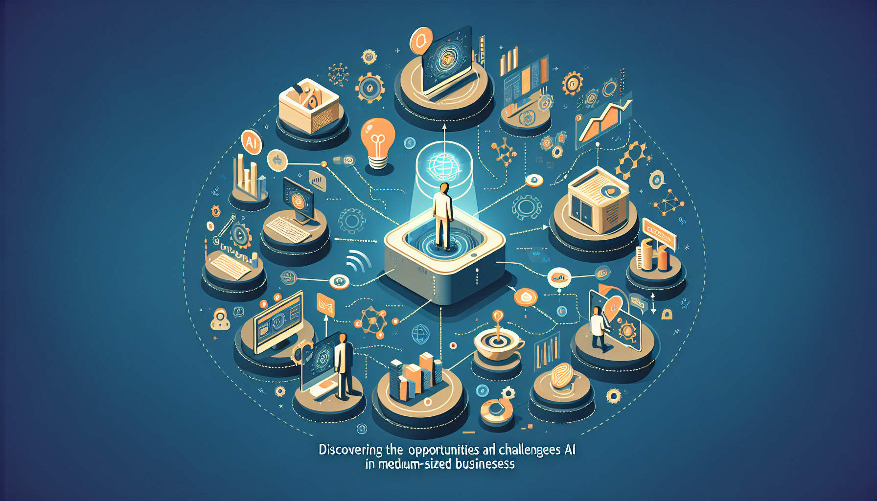 Symbolbild zum Einsatz von Künstlicher Intelligenz (KI) im Mittelstand. Zu sehen sind Roboterhände, die mit menschlichen Händen interagieren, sowie Datenwolken und Diagramme, die die Analyse großer Datenmengen durch KI darstellen. Das Bild verdeutlicht die Chancen und Herausforderungen der Implementierung von KI-Technologien in mittelständischen Unternehmen zur Effizienzsteigerung, Prozessoptimierung und fundierten Entscheidungsfindung.